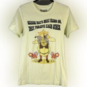 Y2K Shrek Novelty SS Tee Light Green Unisex Adult Medium Mushroom Flowers Donkey